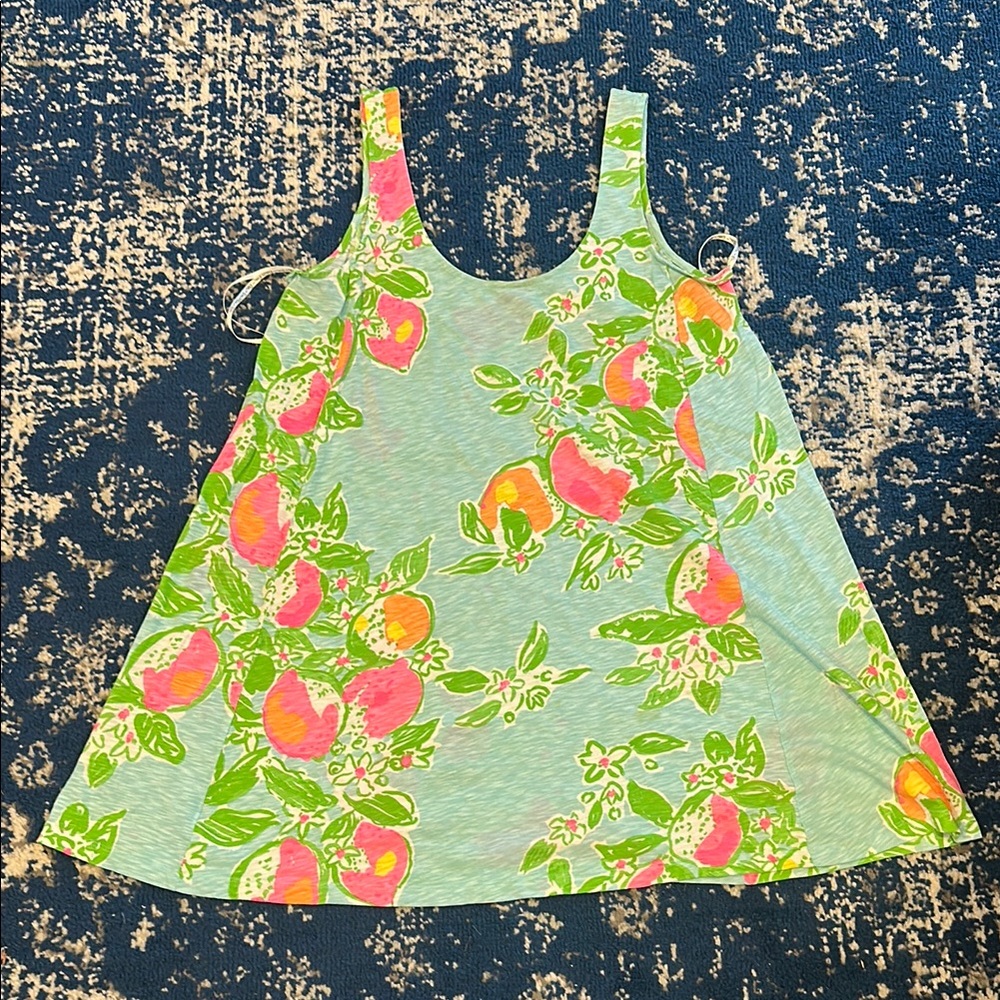 Lilly Pulitzer Green and Pink Dress with Peach Print
